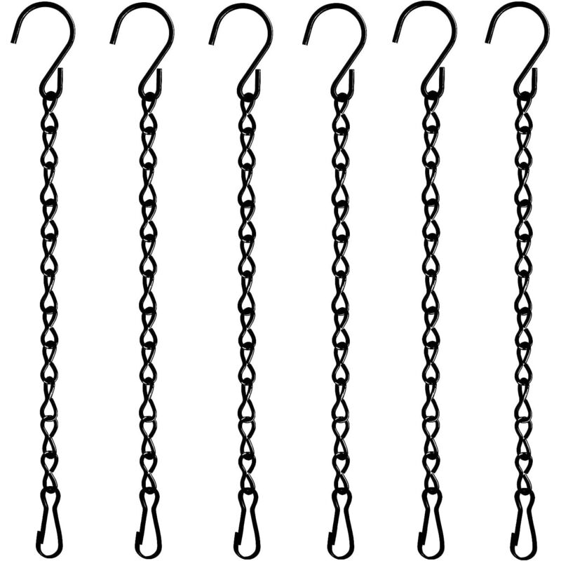 Lot de 6 chaînes de suspension robustes - 50 cm noires à utiliser sur des pots de fleurs, des mangeoires, des lanternes, des panneaux d'affichage,