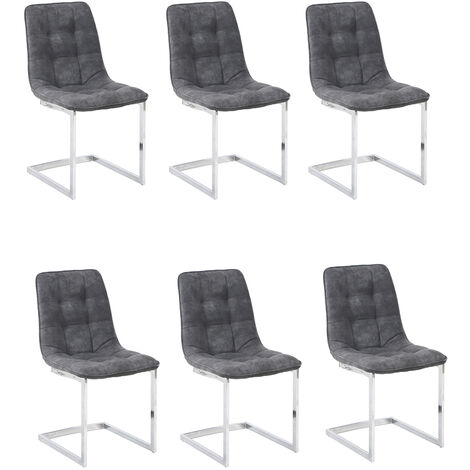 Chaises à Manger SICOTAS Chaise Cantilever Chaises de Cuisine avec Assise et Dossier en Cuir, Pieds en Chromés, Gris