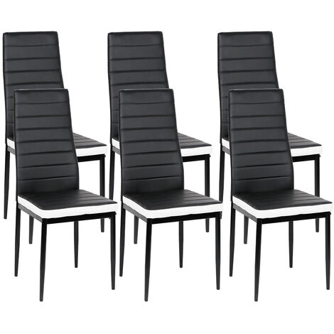 Lot de 6 Chaise Cuisine, Chaise de Salle à Manger, Dossier Haut de la Cuisine, Chaise de Salle à Manger Confortable et Durable Blanc/noir