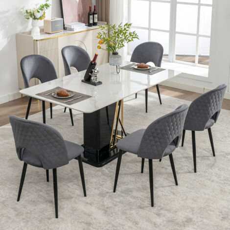 Lot de 6 Chaise de salle à manger, chaise en velours avec structure en métal, gris