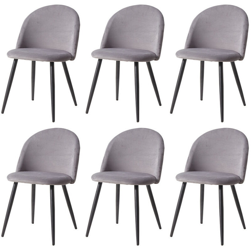 Wokaka - Lot de 6 Chaise de salle à manger en velours Chaise de salon Coussins Doux en Velours Assise(gris)