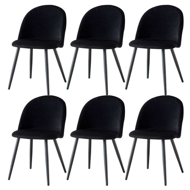 Wokaka - Lot de 6 Chaise de salle à manger en velours Chaise de salon Coussins Doux en Velours Assise(noir)