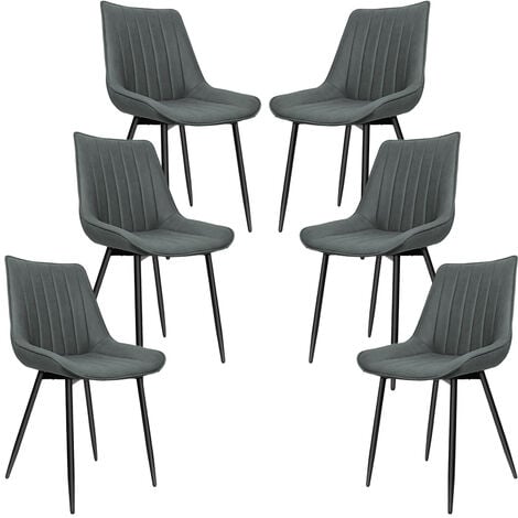 HALOYO Lot de 6 Chaise de salle à manger Siège rembourrée,tissu imitation daim, pieds en métal Gris foncé