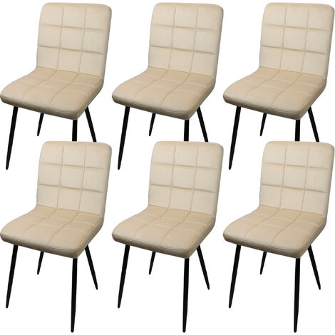Lot de 6 Chaise de salle à manger,chaises en velours, Siège rembourrée, tissu imitation daim, pieds en métal, charge 120 kg, pour salle à manger, salon, chambre,beige