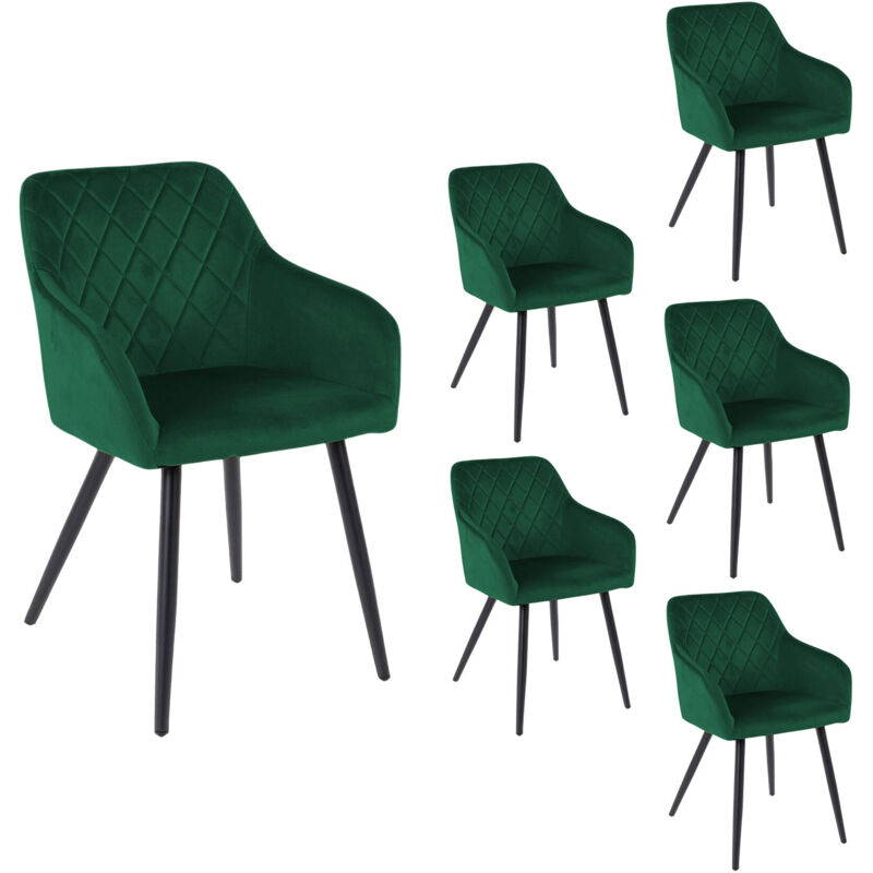 M&S – Lot de 6 chaises en velours vert 59x56x82 cm – Assise moelleuse – Piètement métal noir – Hauteur d'assise 49 cm