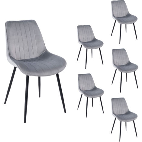 Lot de 6 chaises 60x53x87 cm en velours gris clair et noir - MINDY