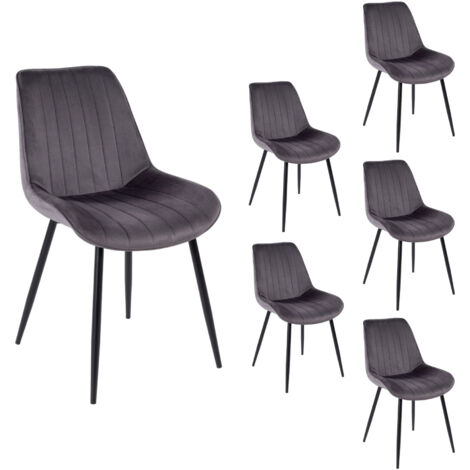Lot de 6 chaises 60x53x87 cm en velours gris et noir - MINDY