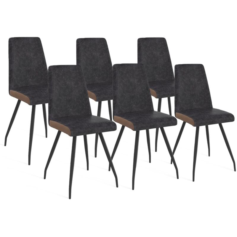 Idmarket - Lot de 6 chaises ada grises liseré marron pied araignée pour salle à manger