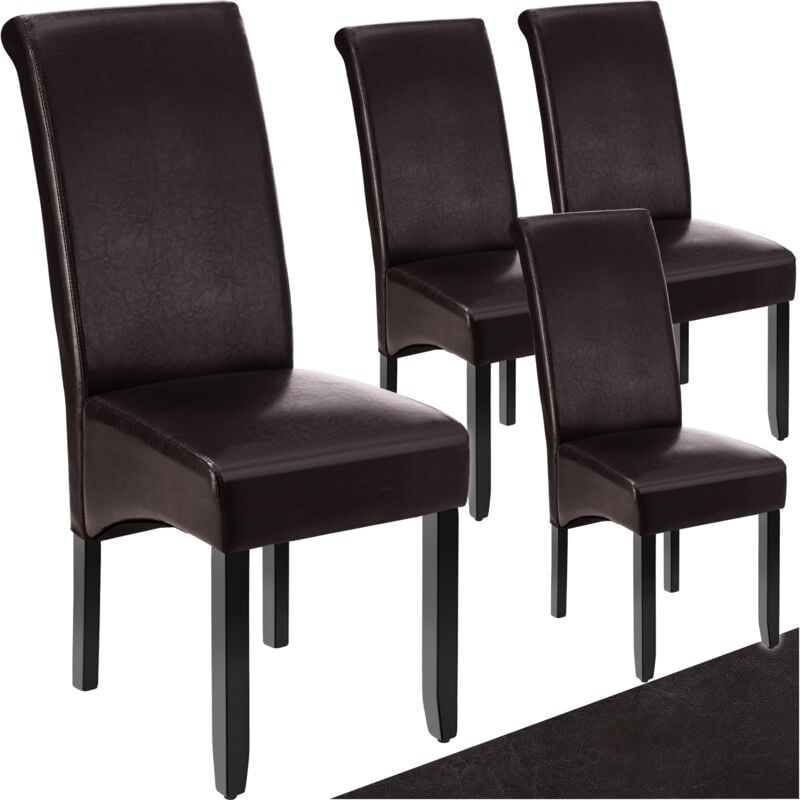 Tectake - Chaise aspect cuir Ensemble 4 chaises de salle à manger revêtement marron -