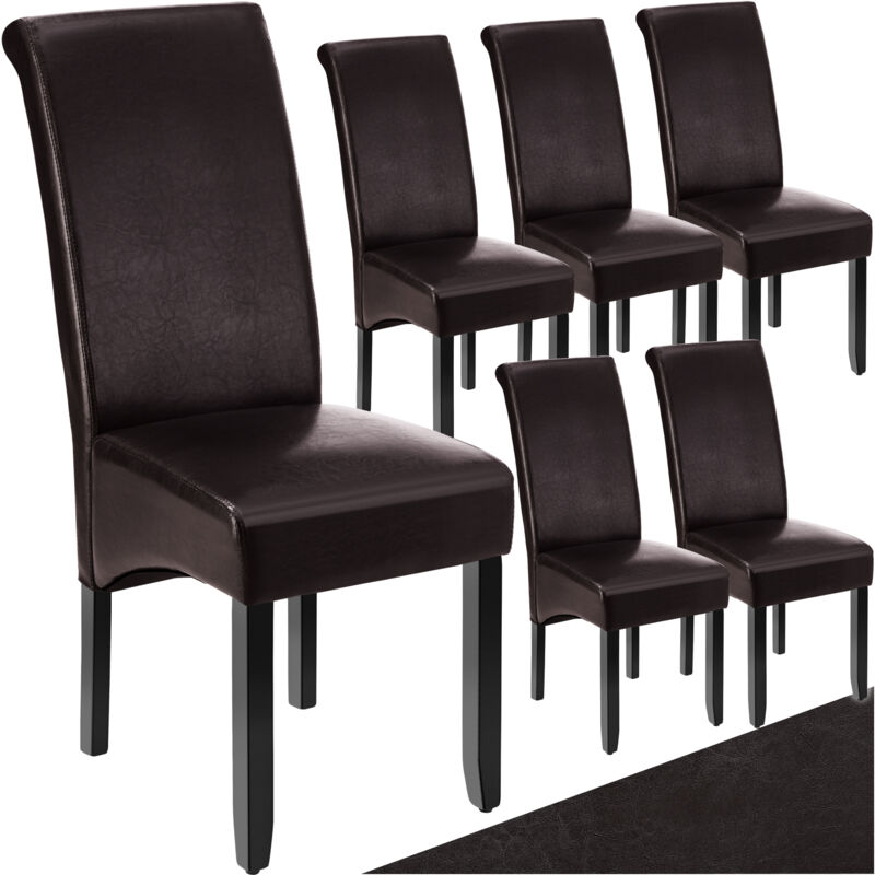 Tectake - Chaise aspect cuir Ensemble de 6 chaises salle à manger Rembourrées marron -
