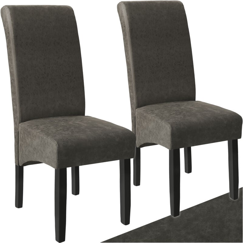 Tectake - Ensemble de 2 chaises de salle à manger aspect cuir gris marbré