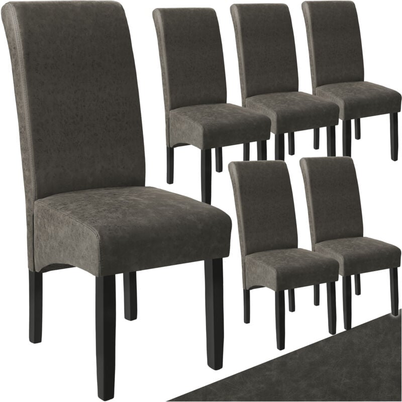 Tectake - Ensemble 6 chaises salle à manger revêtement aspect cuir gris marbré