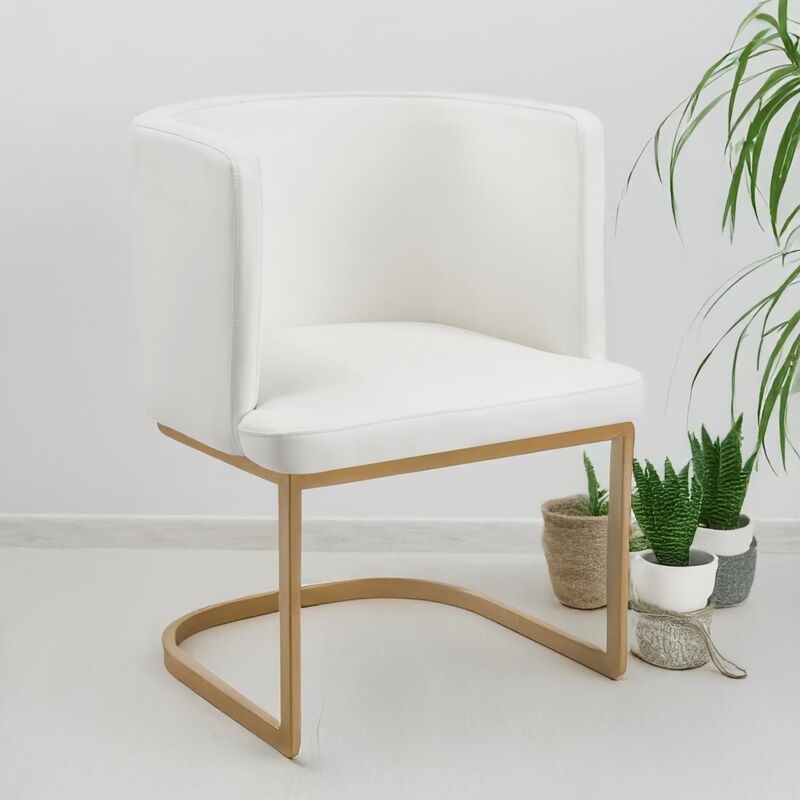 Cotecosy - Lot de 6 chaises au dossier arrondi Noellie Simili Blanc pieds Or