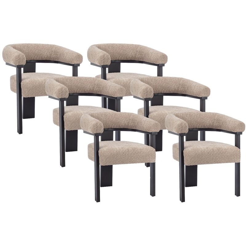 Lot de 6 chaises avec accoudoirs en tissu bouclette et bois d'hévéa noir - Taupe - LIVELIA de Pascal MORABITO