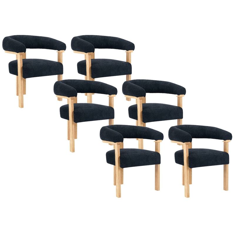 Pascal Morabito - Lot de 6 chaises avec accoudoirs en tissu bouclette et bois d'hévéa naturel - Anthracite foncé - livelia de