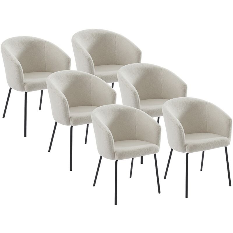 Lot de 6 chaises avec accoudoirs en tissu bouclette et métal - Crème - moroni de Pascal Morabito