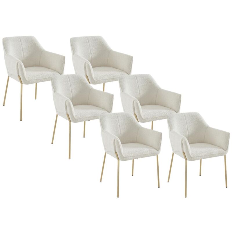 Pascal Morabito - Lot de 6 chaises avec accoudoirs en tissu bouclette et métal doré - Crème - aketi de