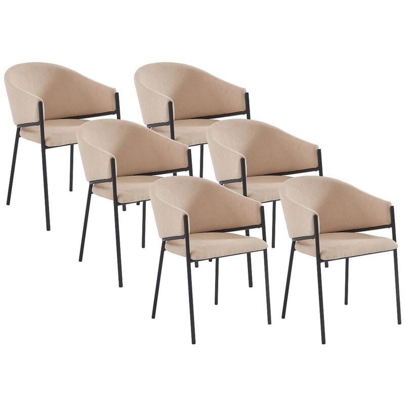 Lot de 6 chaises avec accoudoirs en tissu et métal - Beige - ORDIDA de Pascal MORABITO