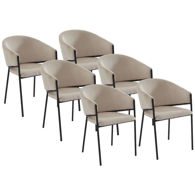 Lot de 6 chaises avec accoudoirs en velours côtelé et métal noir - Crème - ordida de Pascal Morabito