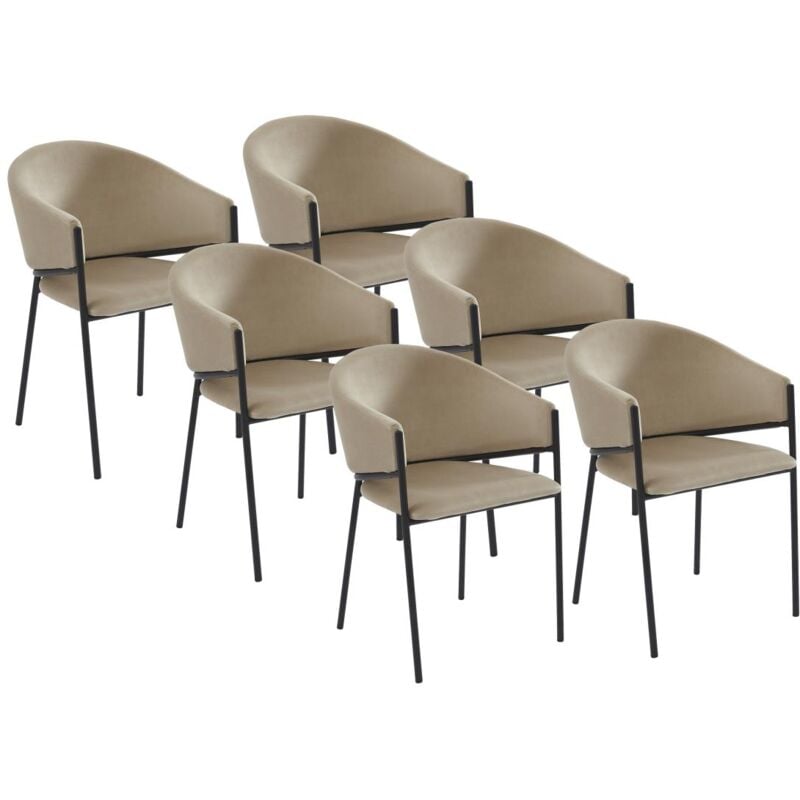 Pascal Morabito - Lot de 6 chaises avec accoudoirs en velours et métal noir - Beige - ordida de