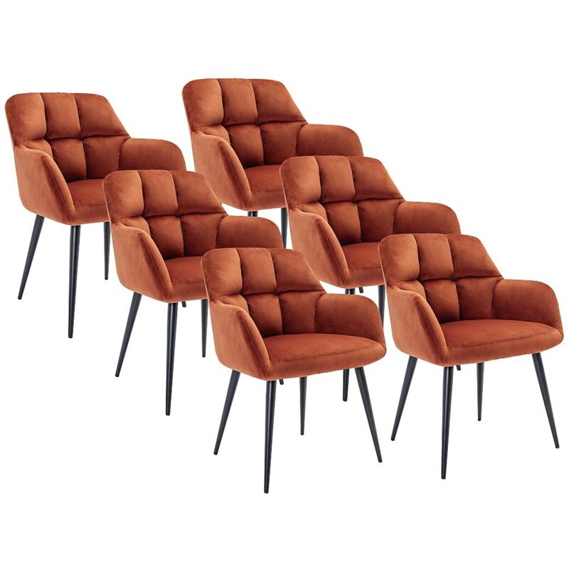 Lot de 6 chaises avec accoudoirs en velours et métal - Terracotta - PEGA de PASCAL MORABITO