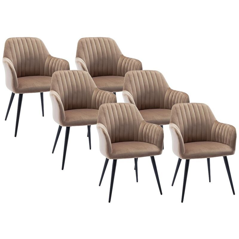 Vente-unique - Lot de 6 chaises avec accoudoirs en velours et métal noir - Beige - eleana