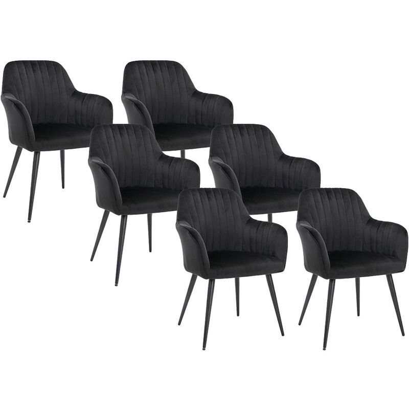 Vente-unique - Lot de 6 chaises avec accoudoirs en velours et métal - Noir - eleana