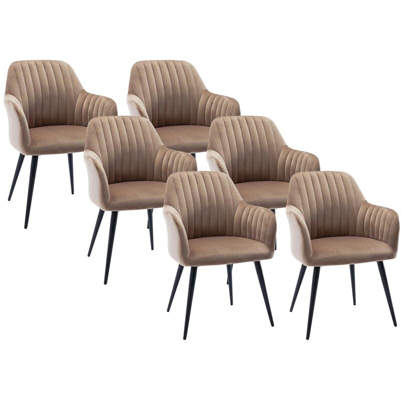Vente-unique - Lot de 6 chaises avec accoudoirs en velours et métal noir - Beige - eleana