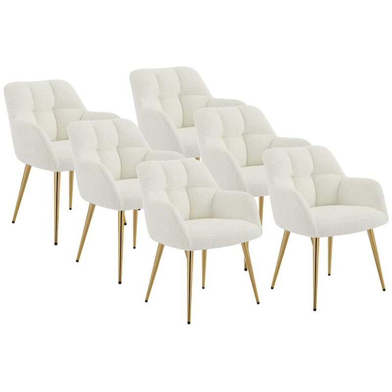 Lot de 6 chaises avec accoudoirs - Tissu bouclette et métal doré - Blanc - pega de Pascal Morabito