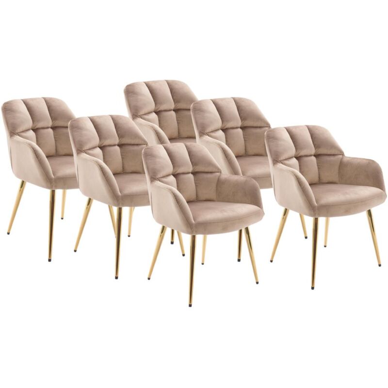 Lot de 6 chaises avec accoudoirs - Velours et métal doré - Beige - PEGA de PASCAL MORABITO