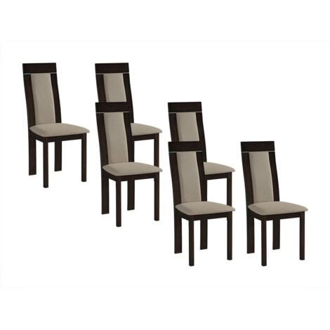 Lot de 6 chaises BELINDA - Hêtre et tissu - Coloris : Noyer et Beige