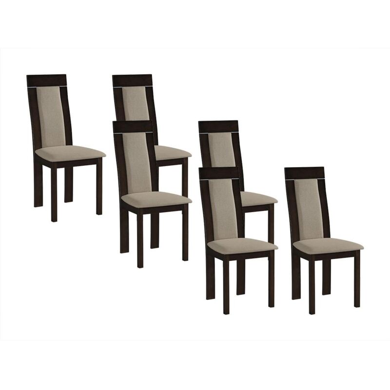 Vente-unique - Lot de 6 chaises belinda - Hêtre et tissu - Coloris : Noyer et Beige
