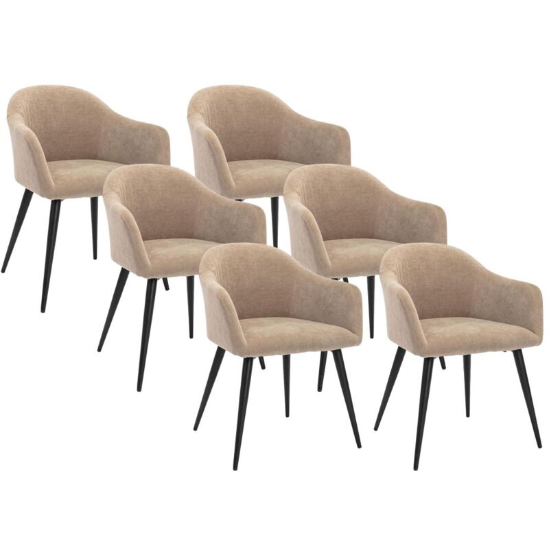 Vente-unique - Lot de 6 chaises bibo - avec accoudoirs - Effet velours & métal - Beige