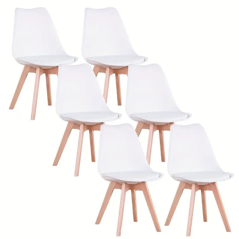 Iztoss - Lot de 6 chaises - Blanc - Chaise Scandinave - Pieds en bois (6 chaises dans un colis)