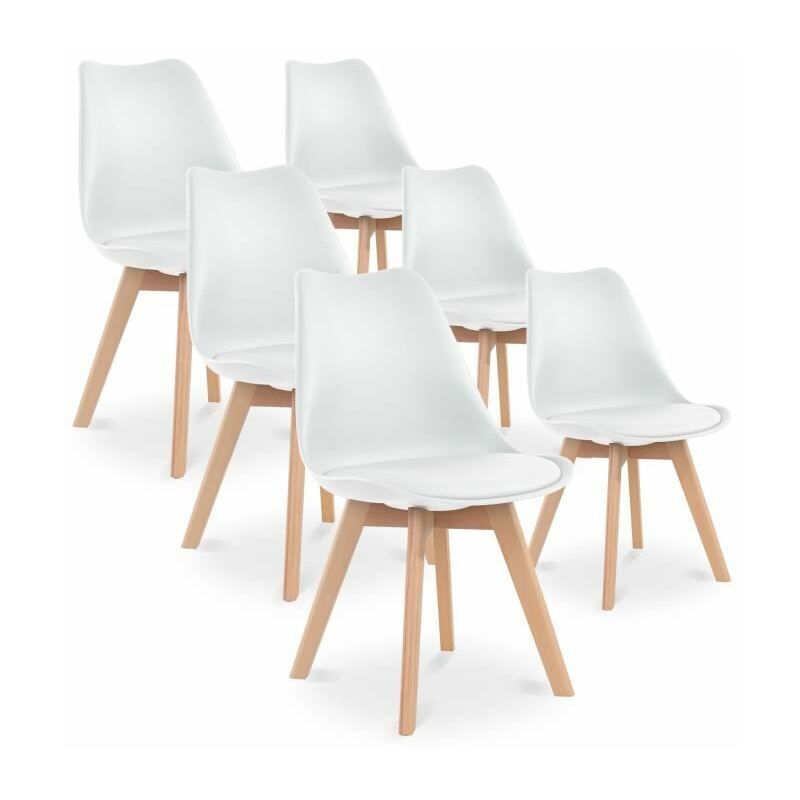 Hobag - Lot de 6 chaises - Blanc - Scandinave - Pieds bois