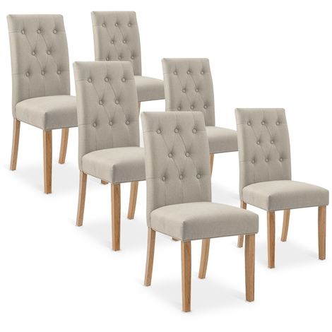 Lot de 6 chaises capitonnées Gaya tissu beige - Beige