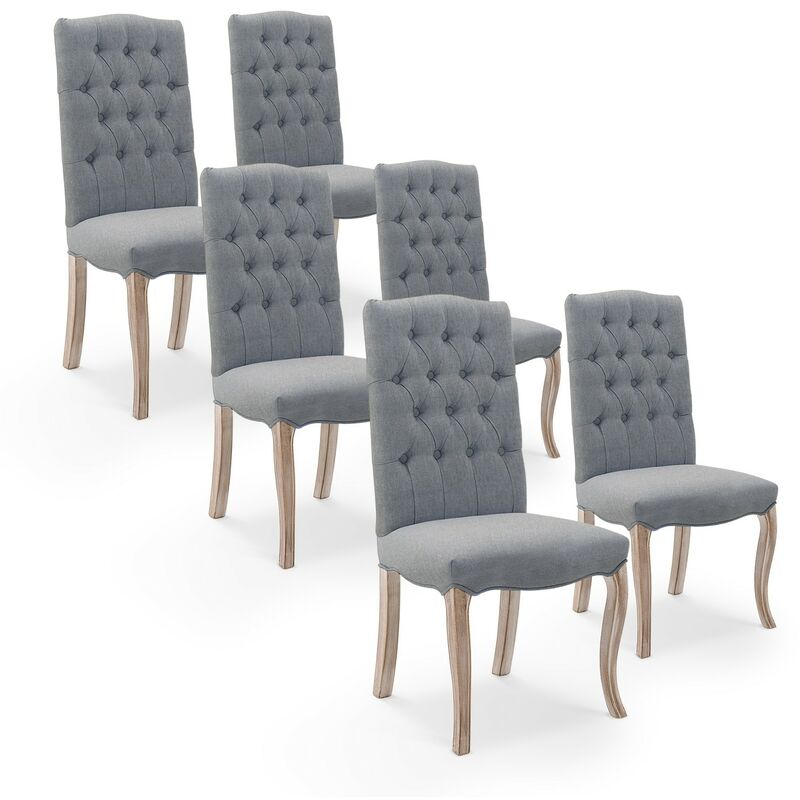 intensedeco - lot de 6 chaises capitonnées jade tissu gris - gris