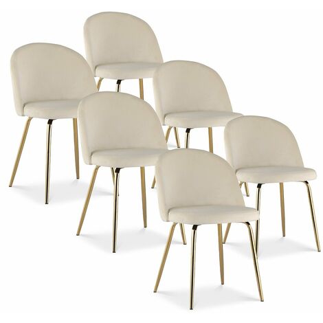 Intensedeco – Lot de 6 chaises en velours beige – Pieds en métal doré – Assise rembourrée confortable – Style moderne scandinave – Largeur 51 cm