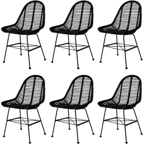 Lot de 6 Chaises  Chaises de salle à manger Chaise de cuisine  Noir Rotin naturel 78314