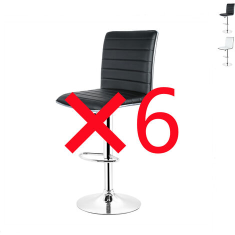 Lot de 6 Chaises de Bar Pied en Métal Pivotantes et Réglables en Hauteur 55 cm - 75 cm Noir