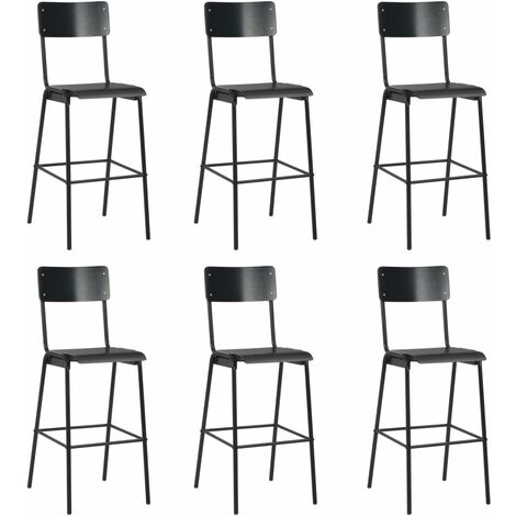lot de 6 Chaises de bar  Tabourets de Bar Tabourets Hauts noir contreplaqué solide et acier BGT44127