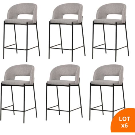 Lot de 6 chaises de bar, tabourets tissus gris - pieds en métal noir - KRISTEN - SECURY-T