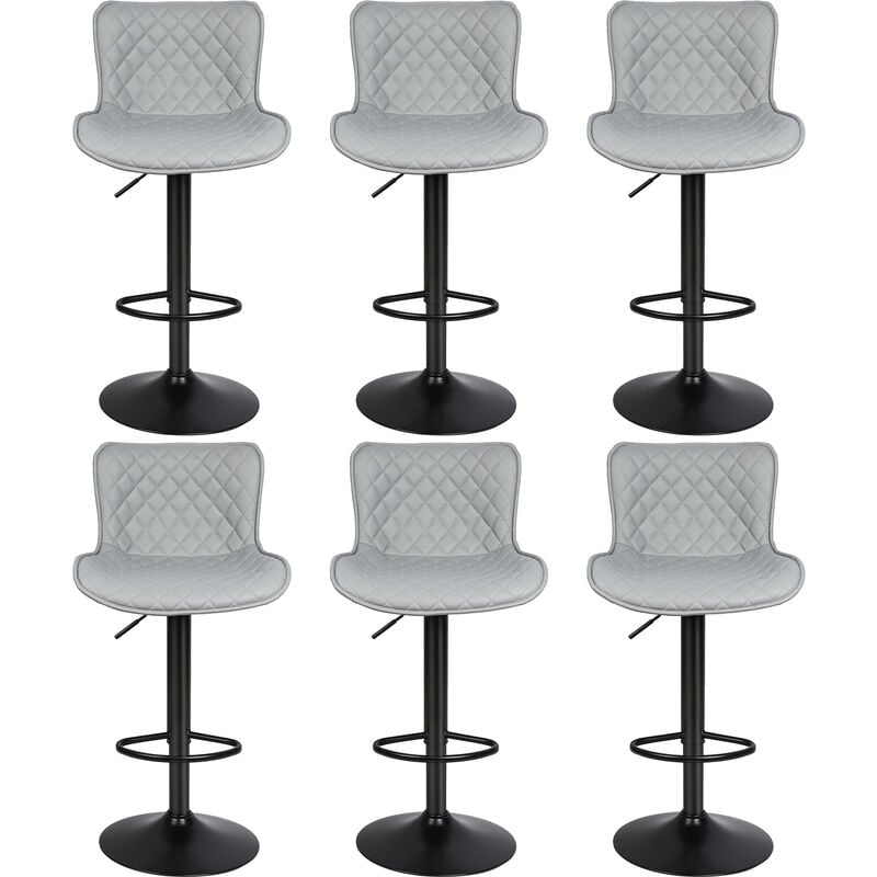 Dazhom - Lot de 6 Chaises de Bar Tabourets de Bar Pivotants avec Dossier Tabourets de Bar Réglable en Cuir pu pour Bar îlot de Cuisine Comptoir gris