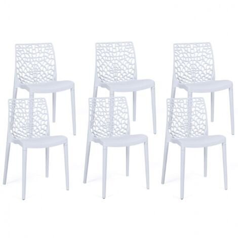 Lot de 6 chaises de jardin  ALYSSA en polypropylène nid d'abeille blanc