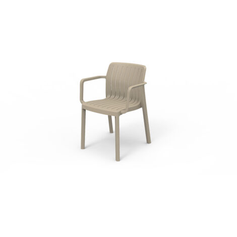 Lot de 6 chaises de jardin avec accoudoirs coloris Taupe - Longueur 58 x Profondeur 53 x Hauteur 77 cm