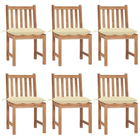 Lot de 6 Chaises de jardin - Chaises d'extérieur pour terrasse/jardin avec coussins Bois de teck massif BV511931 - BonneVie