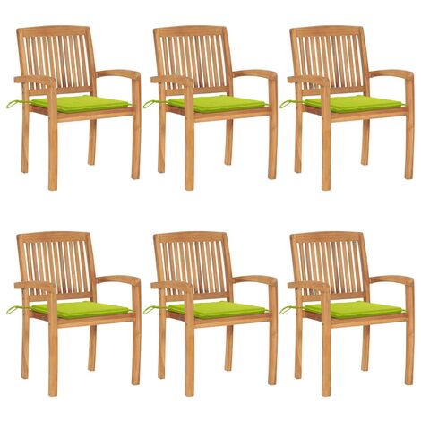 Lot de 6 Chaises de jardin empilables avec coussins - Chaises d'extérieur pour terrasse/jardin Teck solide BV432627 - BonneVie
