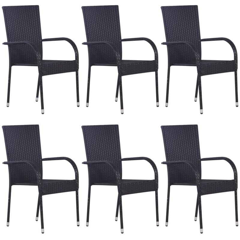 Bonnevie - Lot de 6 Chaises de jardin empilables - Chaise d'extérieur pour terrasse/jardin Résine tressée Noir BV815358