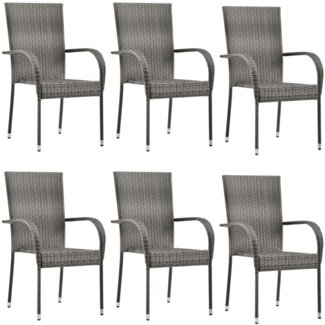 Lot de 6 Chaises de jardin empilables Chaises d'extérieur Fauteuil de Jardin Gris Résine tressée 11745