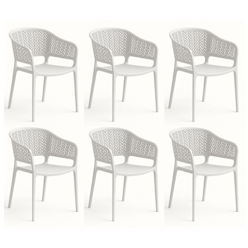 Lot de 6 chaises de jardin empilables en résine coloris blanc - Longueur 59 x Profondeur 56 x Hauteur 79 cm